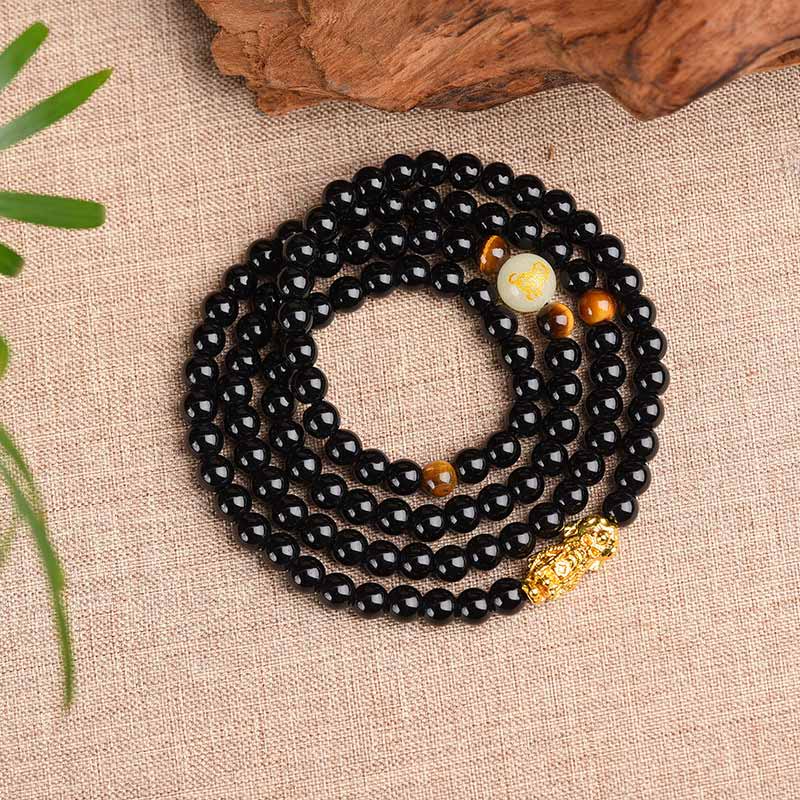 Pulsera Mala de protección PiXiu de obsidiana del zodiaco chino