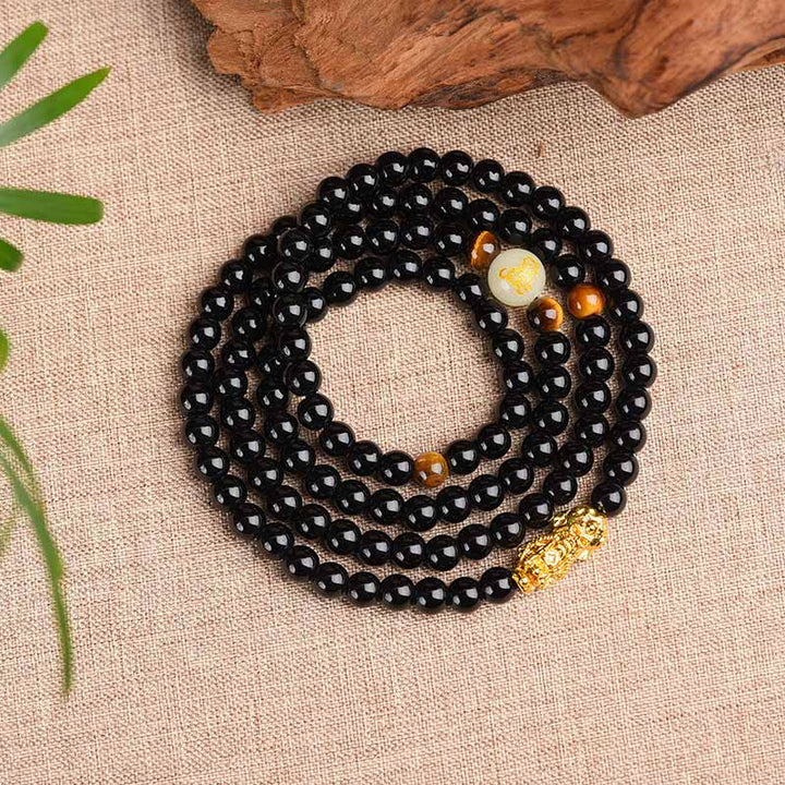 Pulsera Mala de protección PiXiu de obsidiana del zodiaco chino