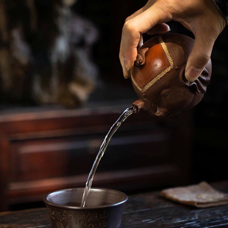 Buddha Stones Elefante Lindo Nubes Propicias Tetera De Cerámica De Arcilla Púrpura