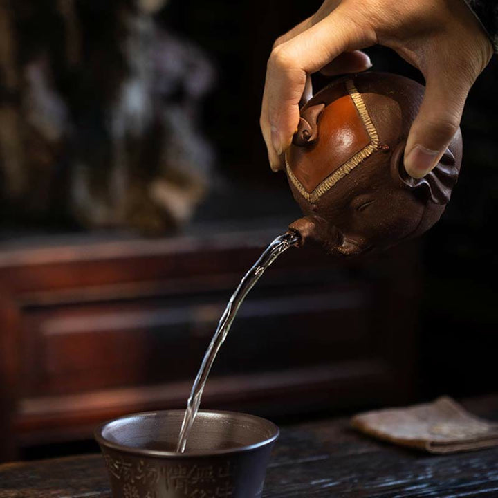 Buddha Stones Elefante Lindo Nubes Propicias Tetera De Cerámica De Arcilla Púrpura