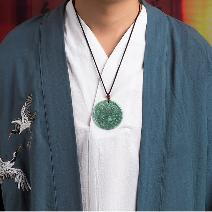 Collar con colgante de cadena de abundancia Kirin de jade natural con Buddha Stones