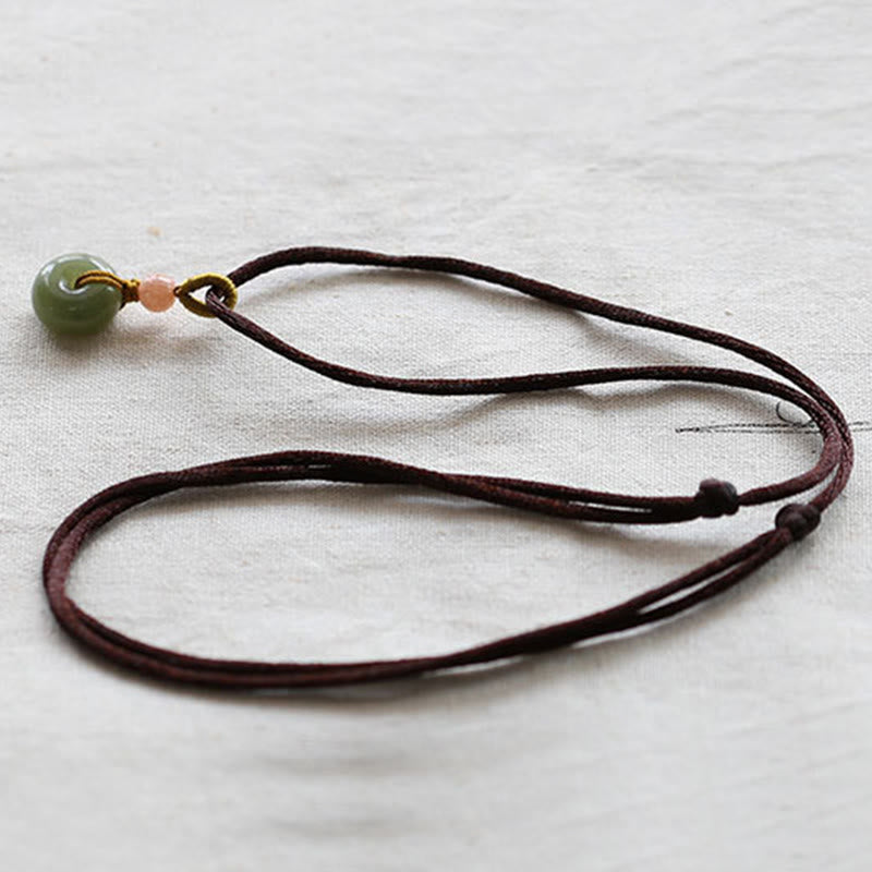 Colgante de collar de cadena de abundancia de loto con hebilla de paz de Jade redondo Natural - image 12