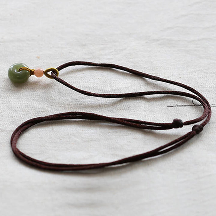 Colgante de collar de cadena de abundancia de loto con hebilla de paz de Jade redondo Natural - image 12