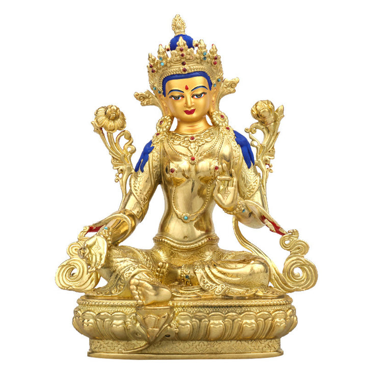 Bodhisattva Tara Verde Protección Cobre Chapado En Oro Estatua Decoración