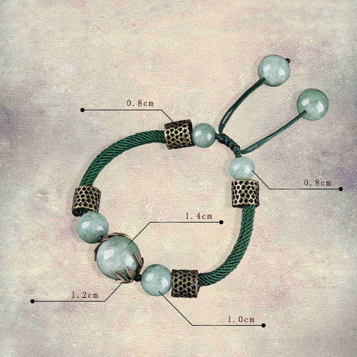 Pulsera de prosperidad con cuentas de jade de la suerte y cuerda verde hecha a mano con Buddha Stones