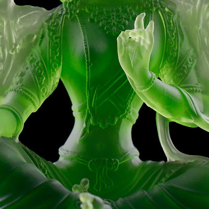 Bodhisattva Tara Verde hecho a mano Liuli Crystal Art Piece Protección Hogar Oficina Estatua Decoración