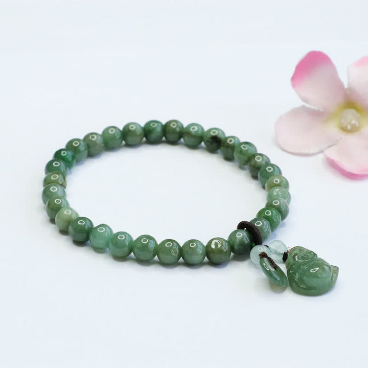 Pulsera curativa de jade cian de Buda sonriente con Buddha Stones de Buda