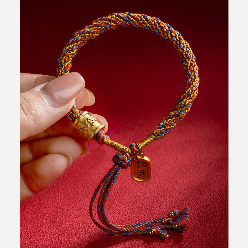 Pulsera trenzada con dije auspicioso de Om Mani Padme Hum tibetano multicolor hecho a mano con Buddha Stones