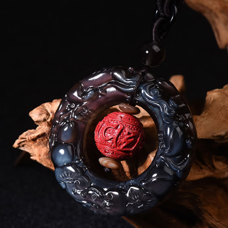 Colgante de collar curativo de cinabrio PiXiu de obsidiana arcoíris Natural FengShui de Buddha Stones - image 5