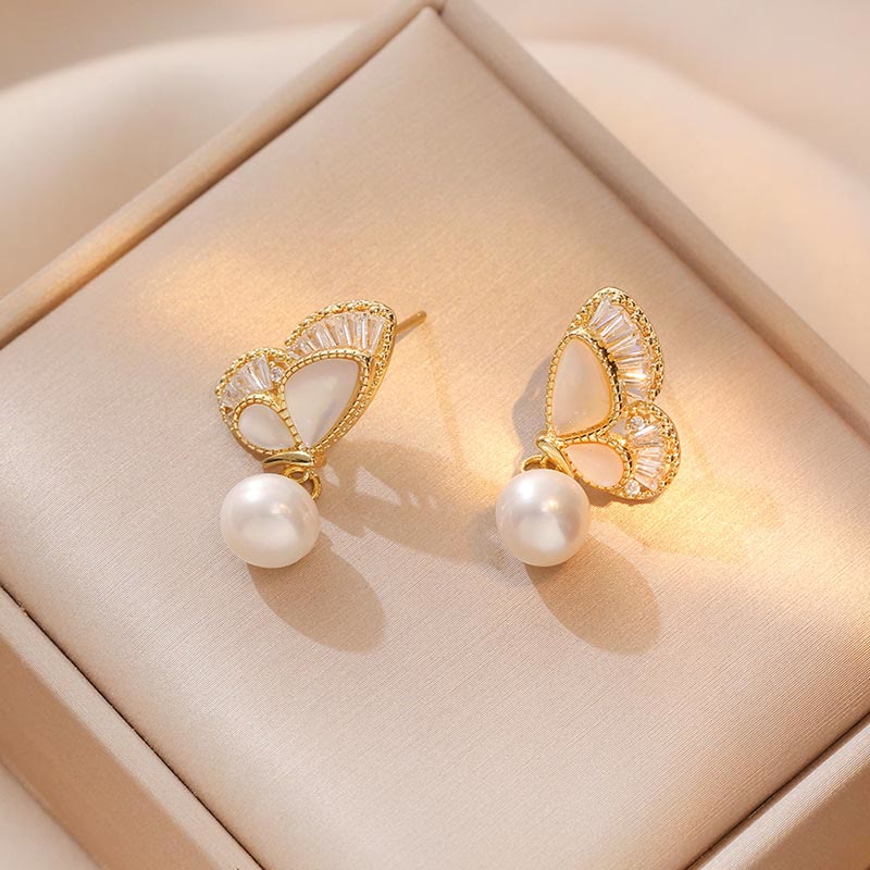 Juego de pendientes y collar curativo con cuentas de perlas de piedra Tridacna de Buddha Stones