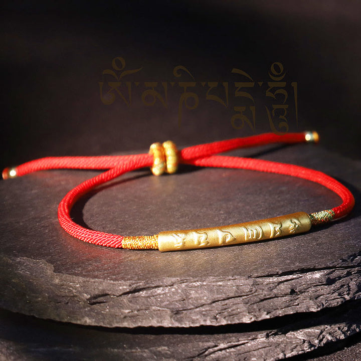 Pulsera de hilo rojo de la suerte Mani Mantra hecha a mano budista tibetana con Buddha Stones