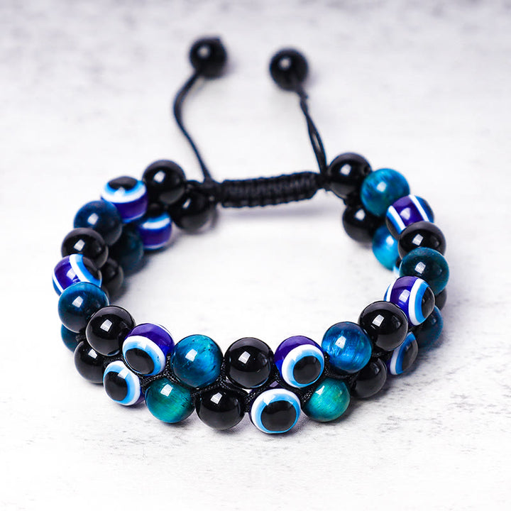 Pulsera con cuentas de protección de ojo de tigre, hematita, mal de ojo , Buddha Stones
