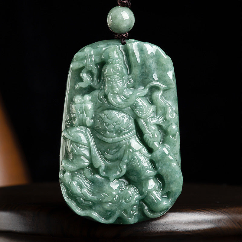 Colgante de collar de riqueza de amuleto de Guan Gong de jade natural
