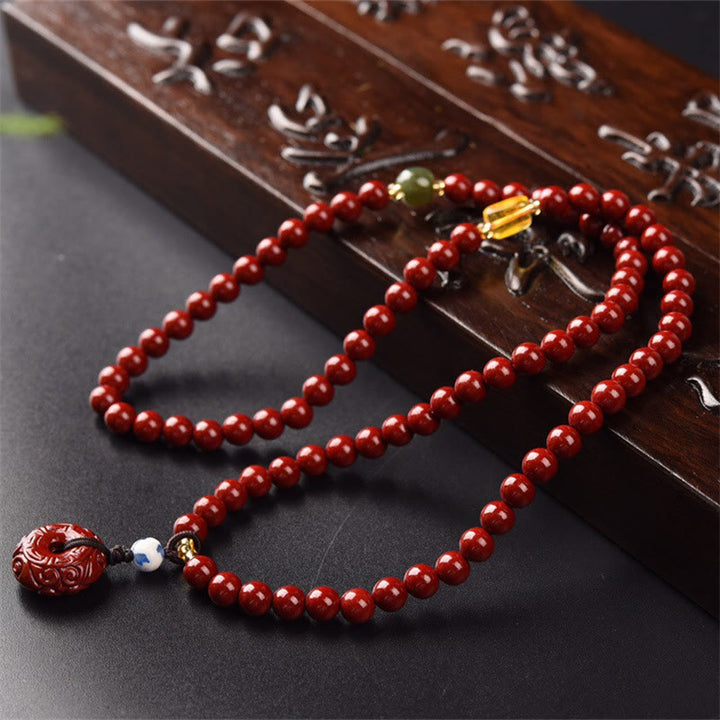 Pulsera tibetana de cinabrio con hebilla de la paz, Triple envoltura, bendición, Mala