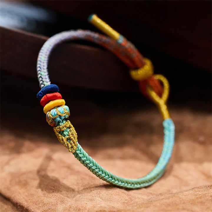 Pulsera hecha a mano con Buddha Stones, cuerda colorida, ocho hilos, nudo de paz, suerte