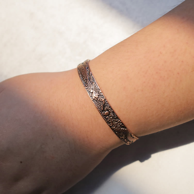 Brazalete magnético de cobre sólido con Buddha Stones , dragón y Fénix