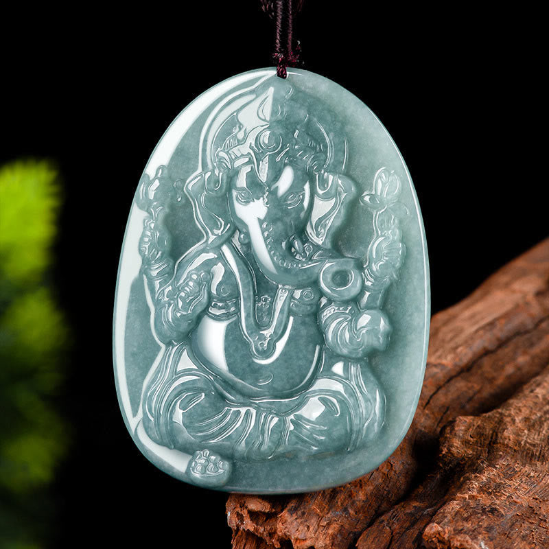 Buddha Stones Natural Jade Ganesh Ganpati Elefante Protección Amuleto Collar Colgante - image 2