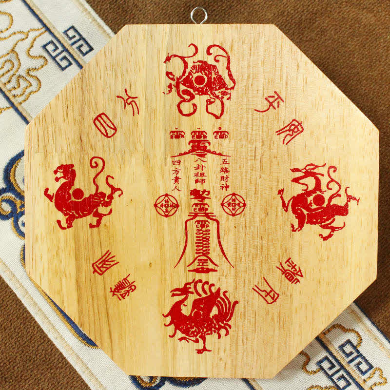 Espejo de mapa de energía de equilibrio de madera de melocotón con mapa de Bagua de Feng Shui
