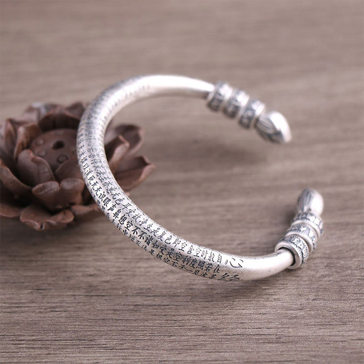 Pulsera de plata de ley 999 con Buddha Stones con forma de corazón Sutra Om Mani Padme Hum grabado paz pureza - Plata de ley 999 - image 0