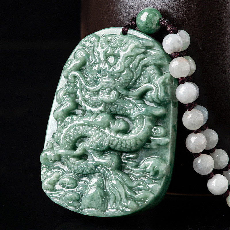 Buddha Stones Dragón del Zodíaco Chino Jade Collar de Prosperidad Colgante de Cadena de Cuentas - Jade - image 1
