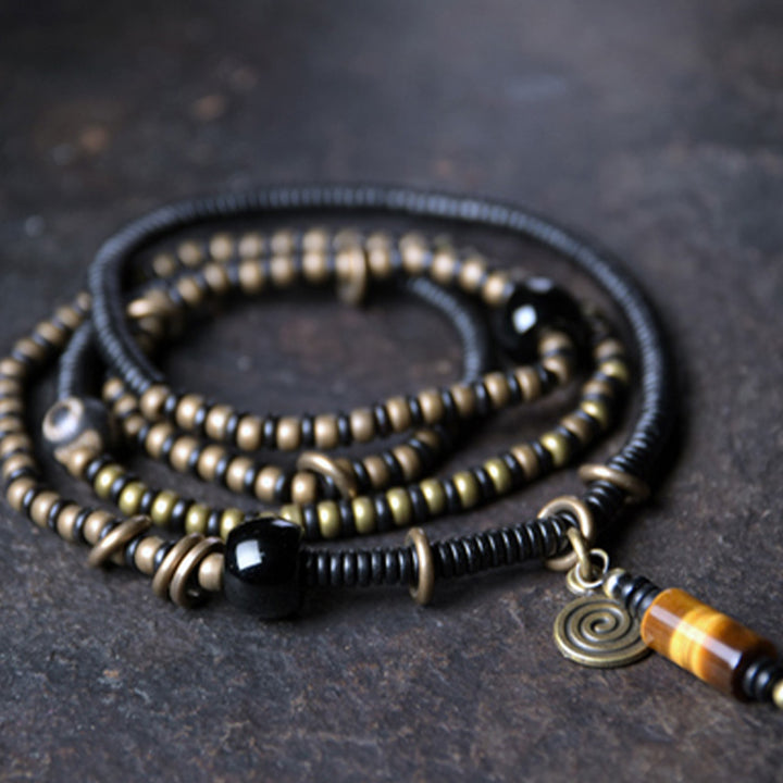 Buddha Stones madera de ébano cuentas Dzi cobre paz pareja pulsera collar colgante