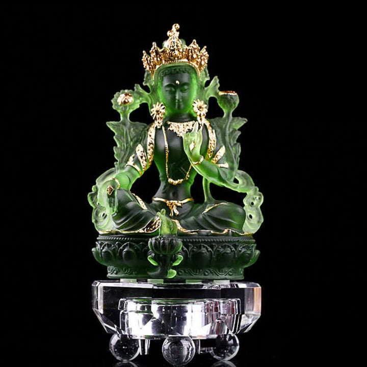 Bodhisattva Tara Verde hecho a mano Liuli Crystal Art Piece Protección Hogar Oficina Estatua Decoración