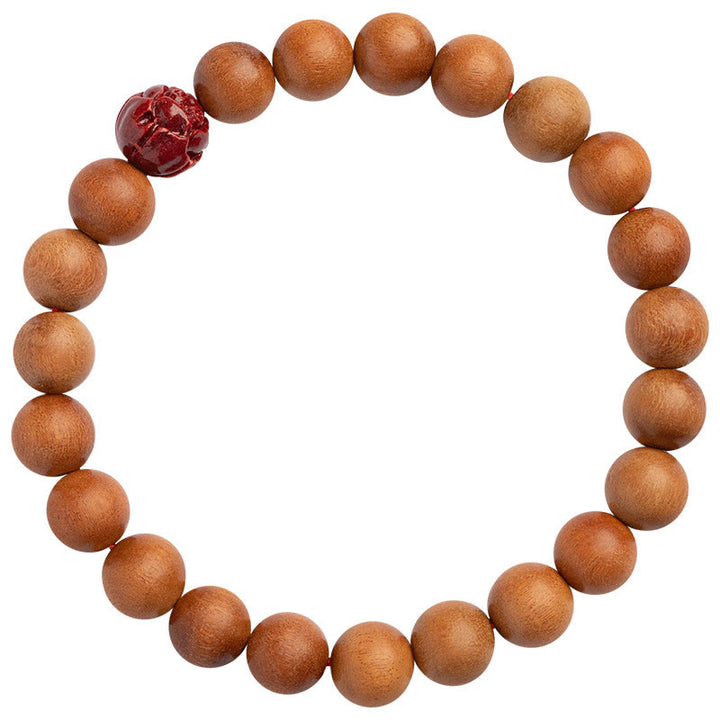 Pulsera de riqueza y suerte con Buddha Stones, madera de melocotón, loto, cinabrio