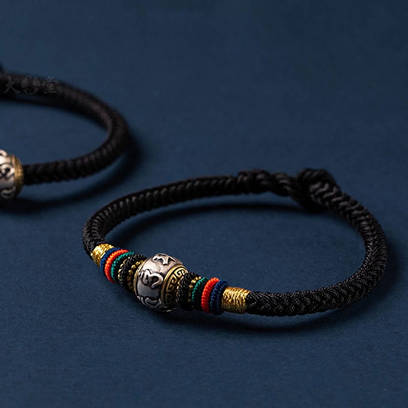 Pulsera trenzada con nudo de King Kong, hecha a mano, de Plata de Ley 925 con Buddha Stones , Om Mani Padme Hum, protección de la suerte, Tíbet