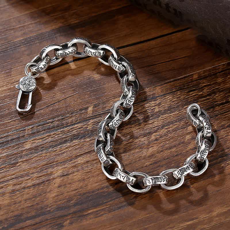 Pulsera de plata de ley 925 con grabado Om Mani Padme Hum de la paz