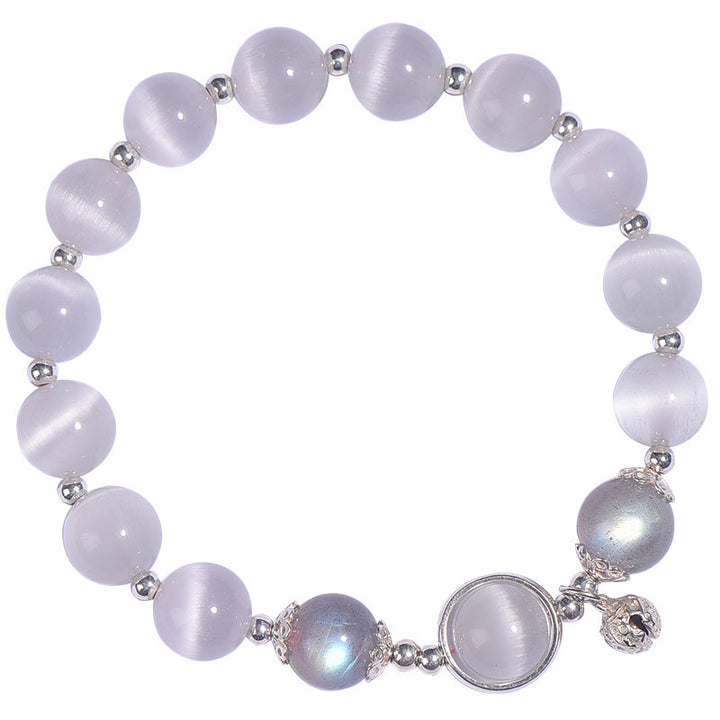 Pulsera de apoyo de amor con piedra lunar y ojo de gato de plata de ley 925 de Buddha Stones