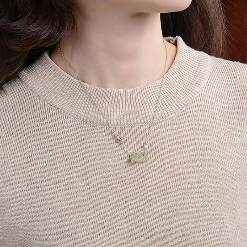 Collar con colgante de cadena de plata de ley 925 con Buddha Stones , redondo, jade, suerte y prosperidad