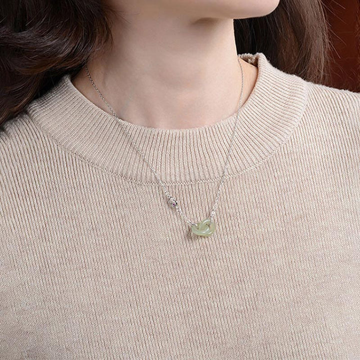 Collar con colgante de cadena de plata de ley 925 con Buddha Stones , redondo, jade, suerte y prosperidad