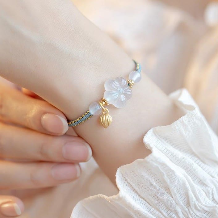 Pulsera de hilo con Buddha Stones, ágata roja, Jade, loto, confianza, calma