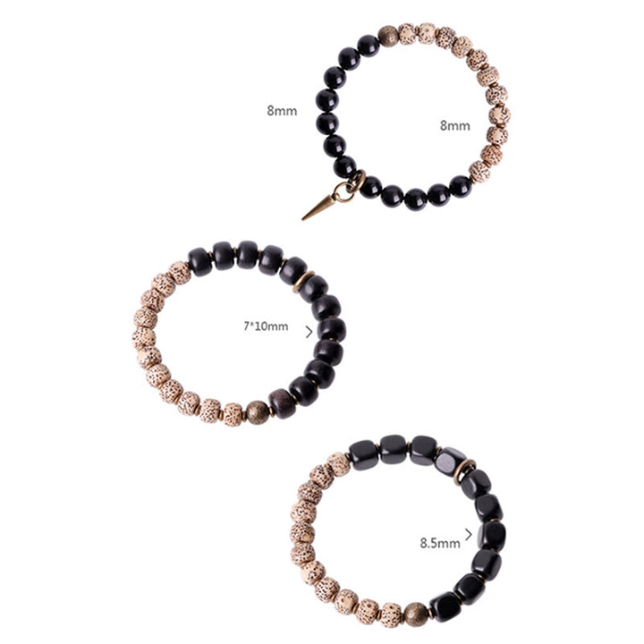 Pulsera de paz de cobre y madera de ébano, obsidiana negra, semilla de Bodhi tibetana, Buddha Stones