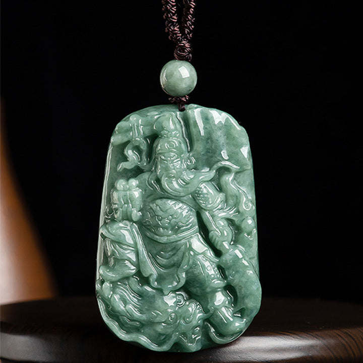 Colgante de collar de riqueza de amuleto de Guan Gong de jade natural