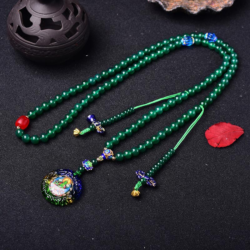 108 cuentas de Mala, ágata verde Natural, Bodhisattva, pulsera con dijes de manifestación de Tara Verde