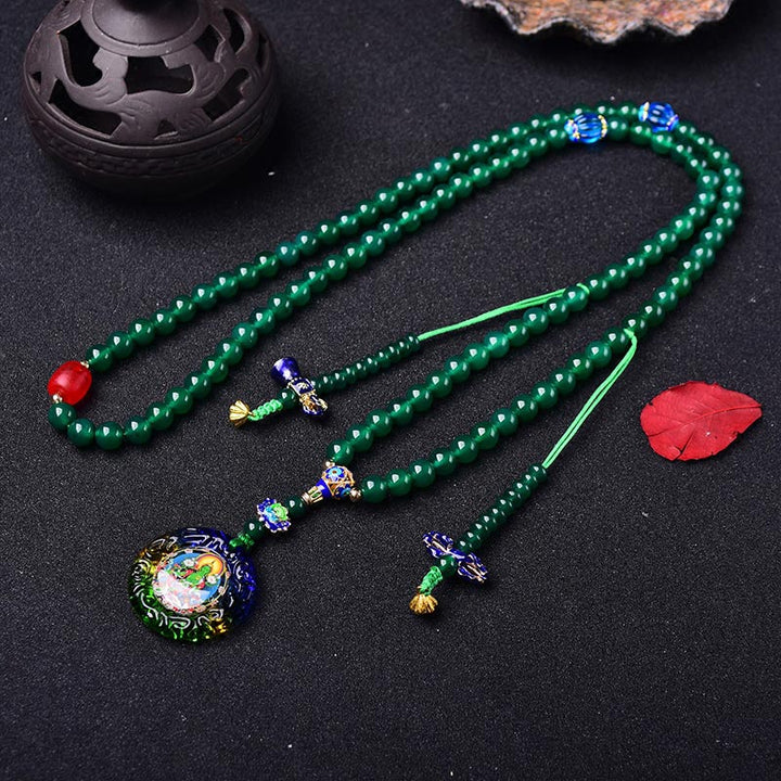 108 cuentas de Mala, ágata verde Natural, Bodhisattva, pulsera con dijes de manifestación de Tara Verde