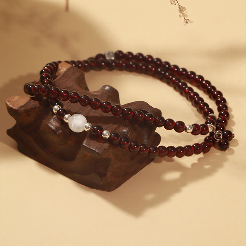 Pulsera de triple vuelta con protección para ojos de gato, granate natural, plata de ley 925 con Buddha Stones - image 2