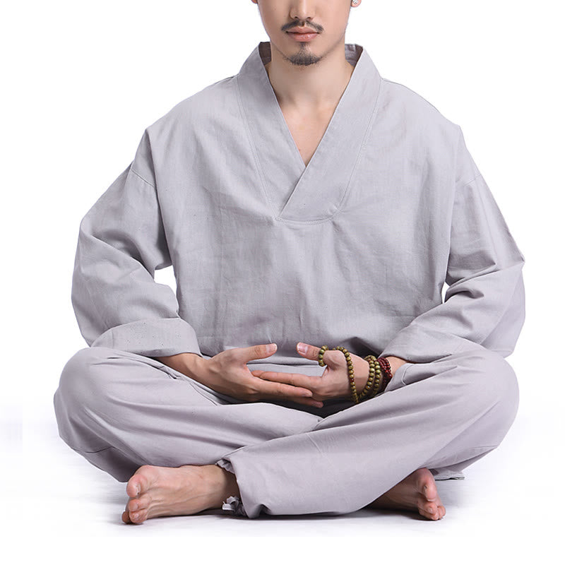 Conjunto de ropa de yoga para hombre con cuello en V, diseño de algodón y lino con Buddha Stones para meditación y oración - Gris - US/UK/AU44,EU54 (3XL) - image 10