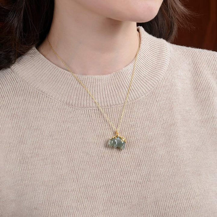 Buddha Stones Plata de Ley 925 Jade Elefante Bendición Fortuna Collar Colgante de Cadena