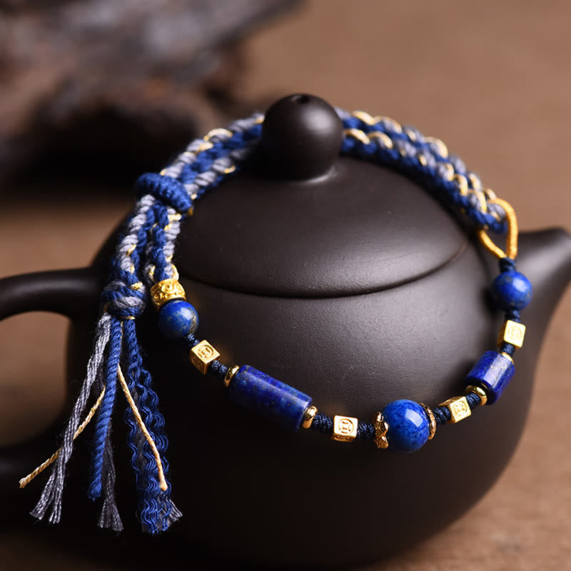 Pulsera de cuerda positiva con cuentas de lazurita natural hecha a mano con Buddha Stones