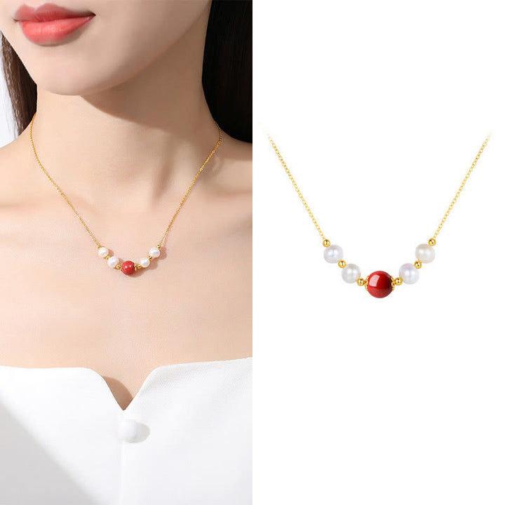 Collar con colgante de cadena de cuentas curativas de sinceridad con perlas de cinabrio de plata de ley 925 con Buddha Stones