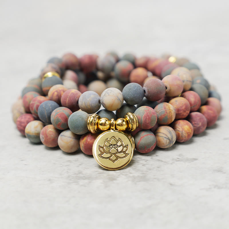 Pulsera de energía con 108 cuentas de Mala, piedra de jaspe Picasso, Buddha Stones - image 1