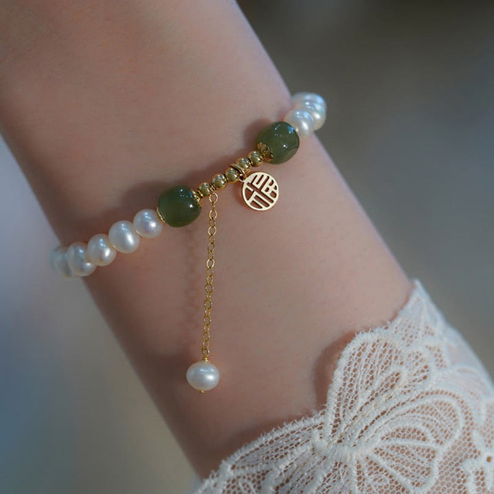 Pulsera de cuentas de sabiduría de felicidad de jade hetiano de perlas naturales