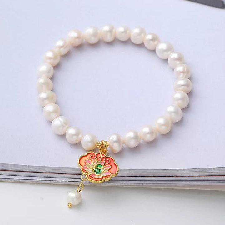 Pulsera con dije de optimismo, pez dorado, pez koi, perla natural