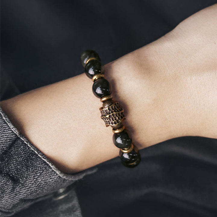 Pulsera curativa de amor de cobre y obsidiana arcoíris con Buddha Stones