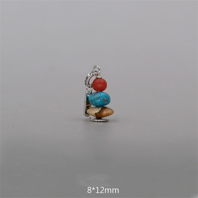 Collar con Buddha Stones Zen Cairn Labradorita con varios cristales - Colgante de cuentas de vidrio rojo, turquesa y piedra con paisaje de 8 x 12 mm - image 13