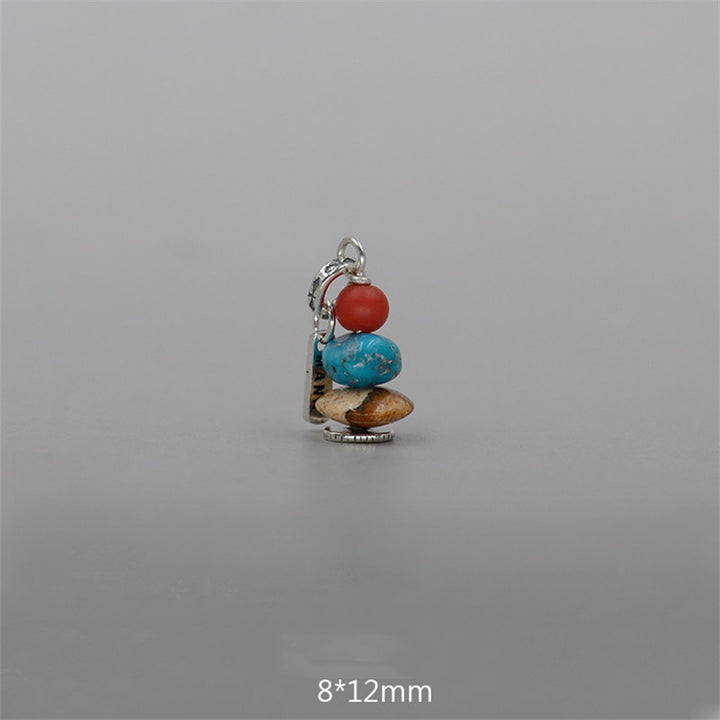 Collar con Buddha Stones Zen Cairn Labradorita con varios cristales - Colgante de cuentas de vidrio rojo, turquesa y piedra con paisaje de 8 x 12 mm - image 13