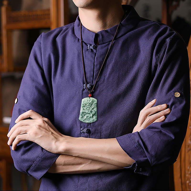 Buddha Stones Natural Jade Zodíaco Chino Dragón Mar Suerte Cadena Collar Colgante - image 4