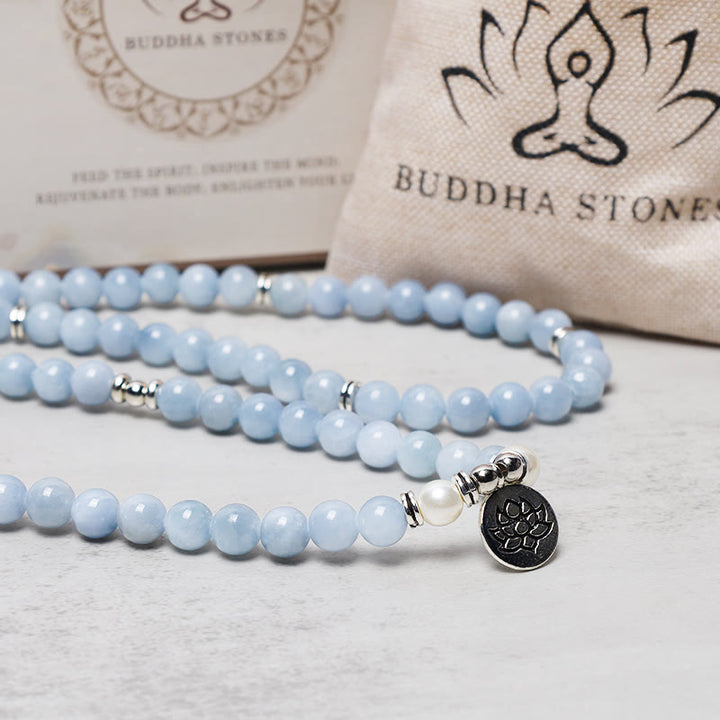 Pulsera curativa de aguamarina con cuentas Mala de 108 Buddha Stones